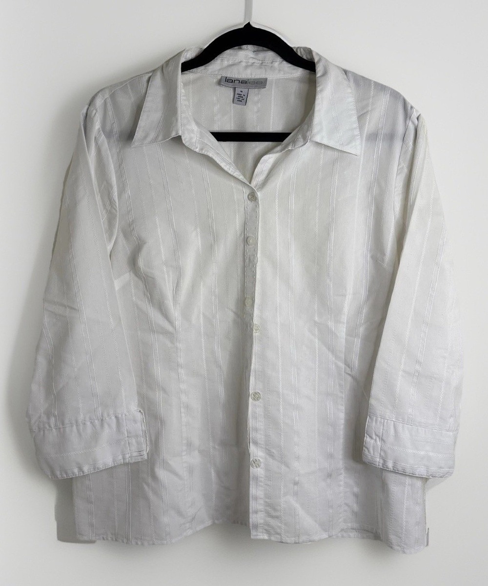Lana Lee White 3/4 Sleeve Button Up Shirt Y2K - Tagged 16, but fits modern 12-14
